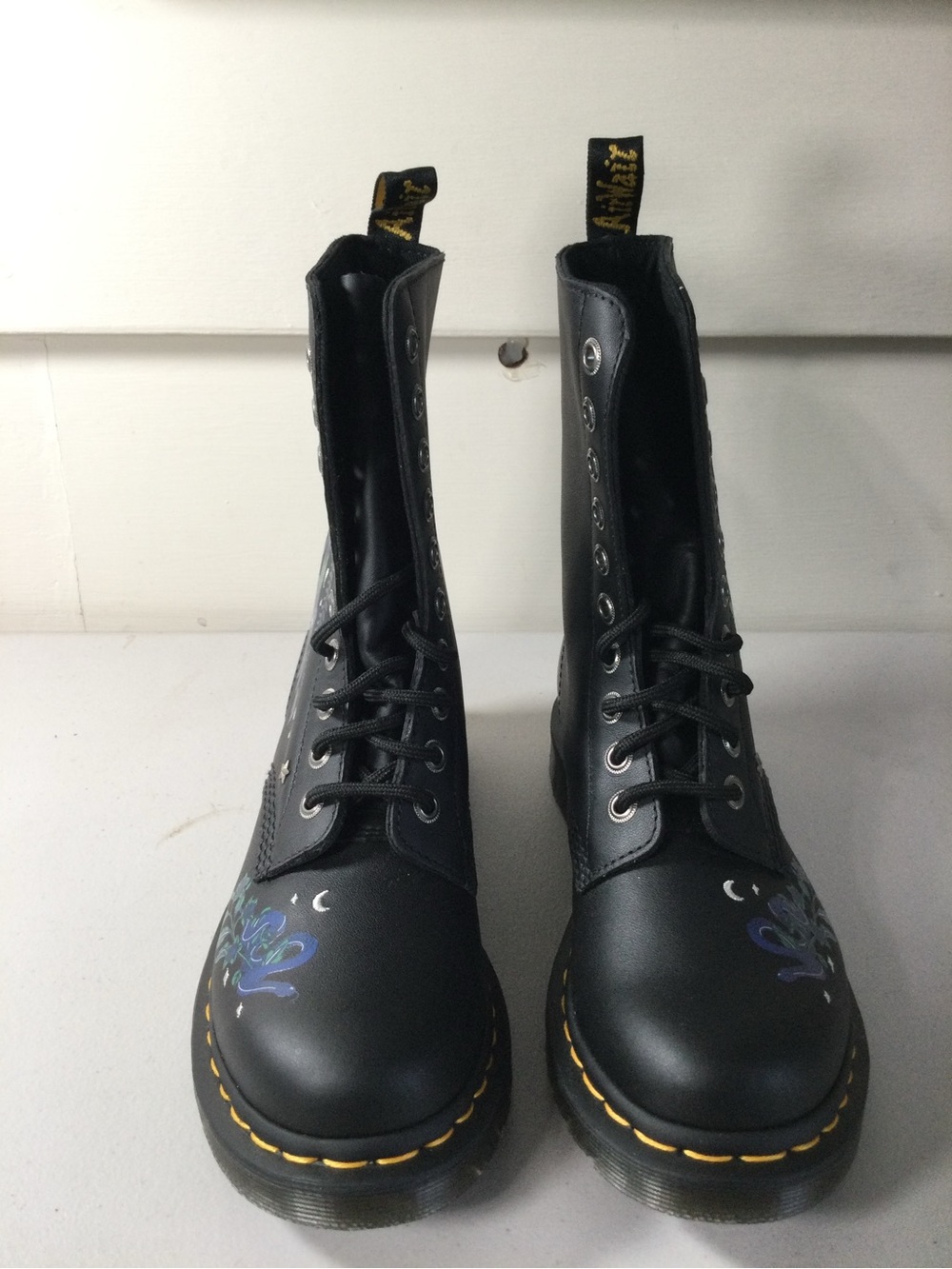 Dr. Martens Black Floral Lace-Up Boot with Yellow Welt Stitching - Picture 8 of 8